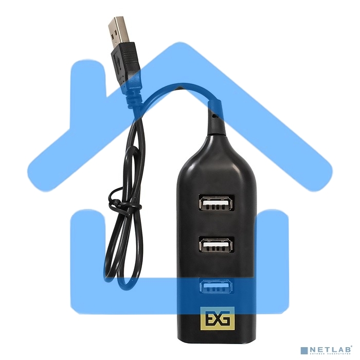 Хаб USB (концентратор) ExeGate EX293976RUS DUB-42 (кабель-адаптер USB2.0 --> 4xUSB2.0, Plug&Play, черный)