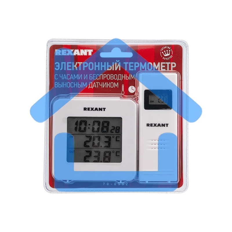 Электронный термометр с часами и беспроводным выносным датчиком Rexant