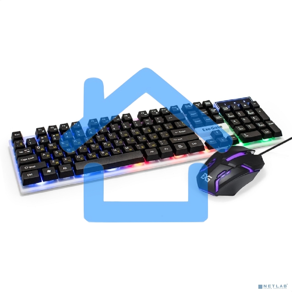 Комплект ExeGate Professional Standard Combo MK140 с подсветкой (клавиатура влагозащищенная 104кл. +  мышь оптическая 1000dpi, 3 кнопки и колесо прокрутки, длина кабелей 1,5м; USB, серый, Color Box)
