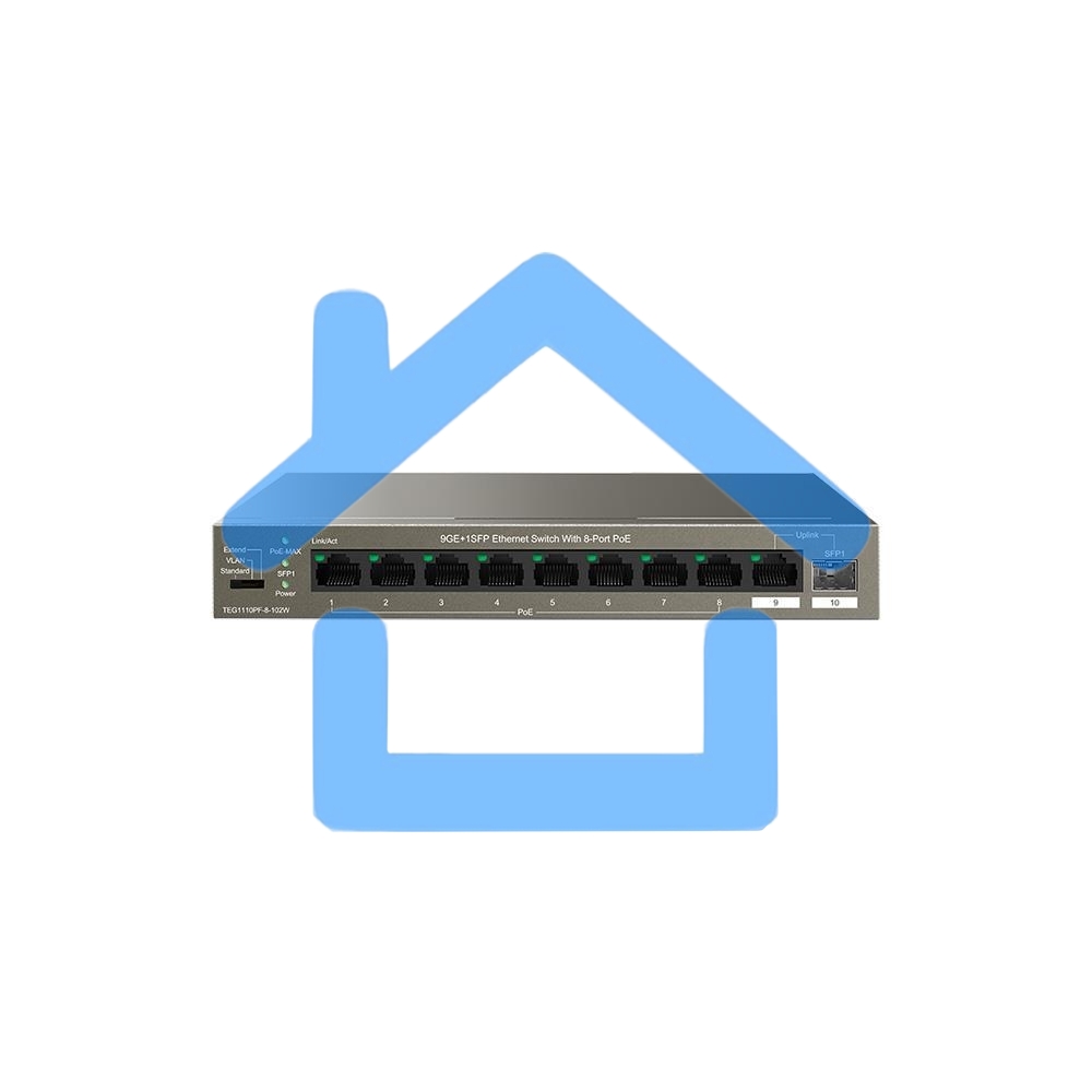 Неуправляемый Ethernet-коммутатор IP-COM G1110PF-8-102W 9GE+1SFP с 8 портами PoE