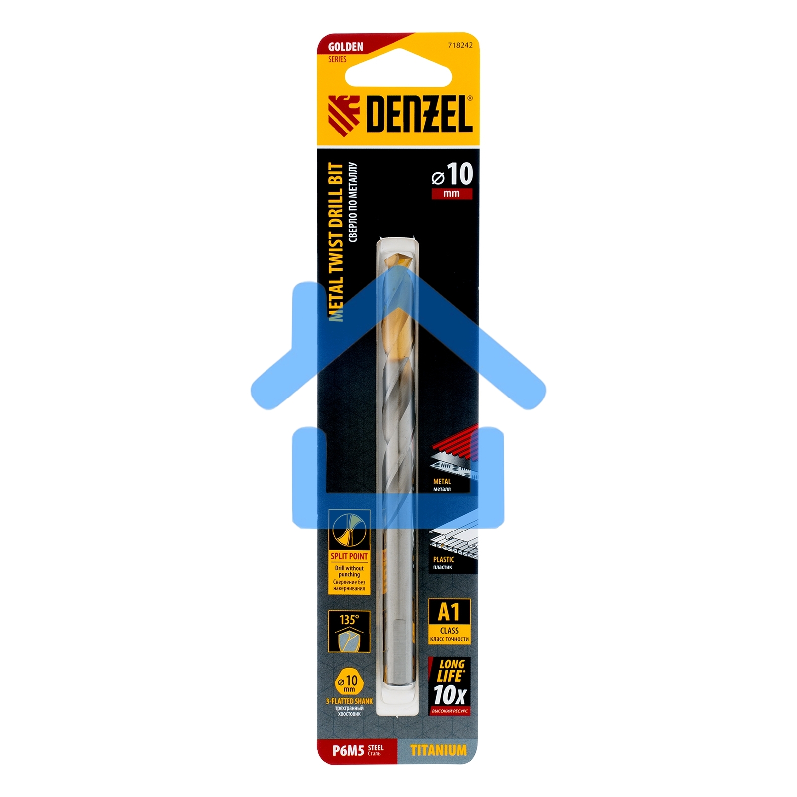 Сверло спиральное по металлу 10 x 133мм, Р6М5, Golden Tip Denzel