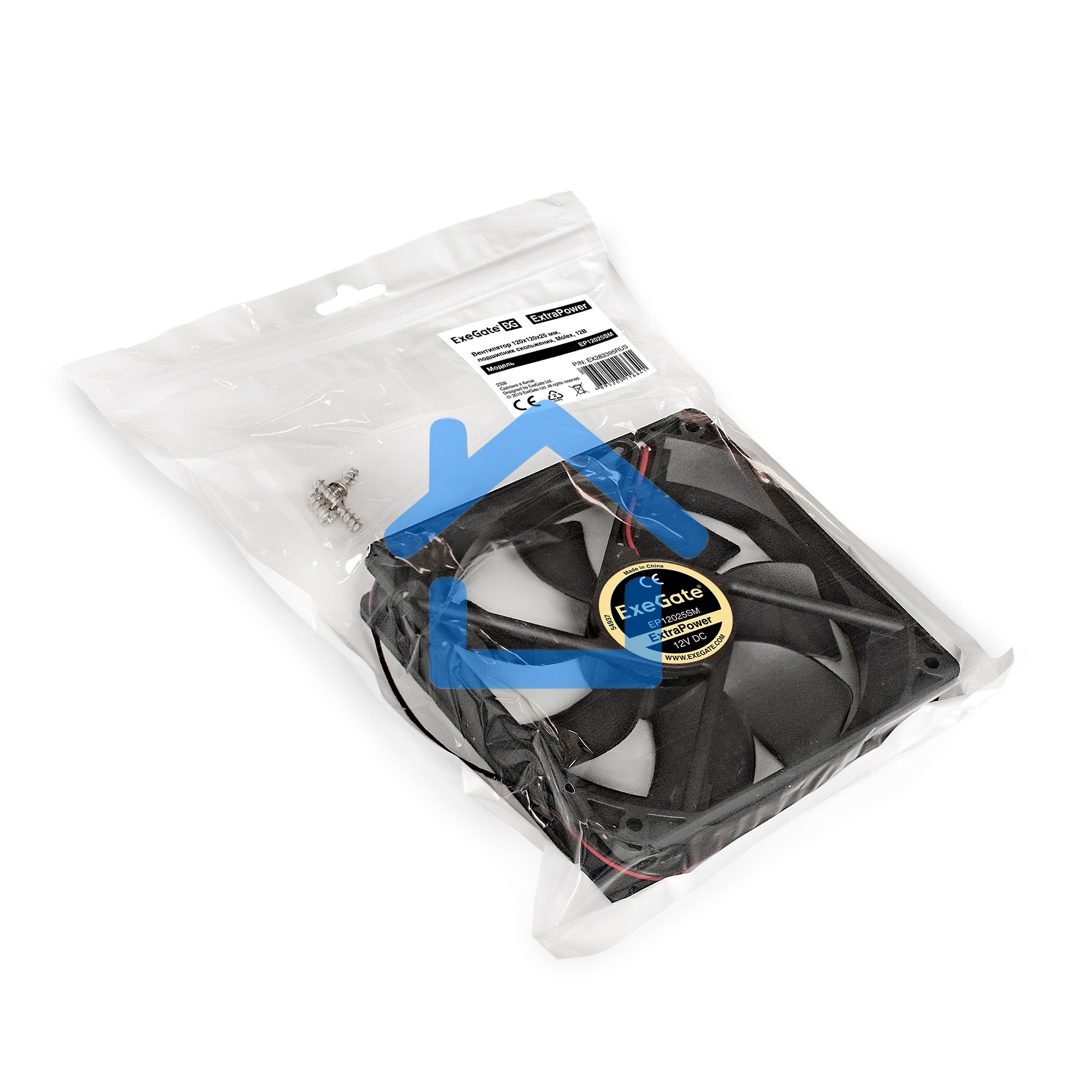 Вентилятор для корпуса ExeGate ExtraPower EP12025SM черный, 120 мм, 1800 об/мин, 28 дБ, 2 pin