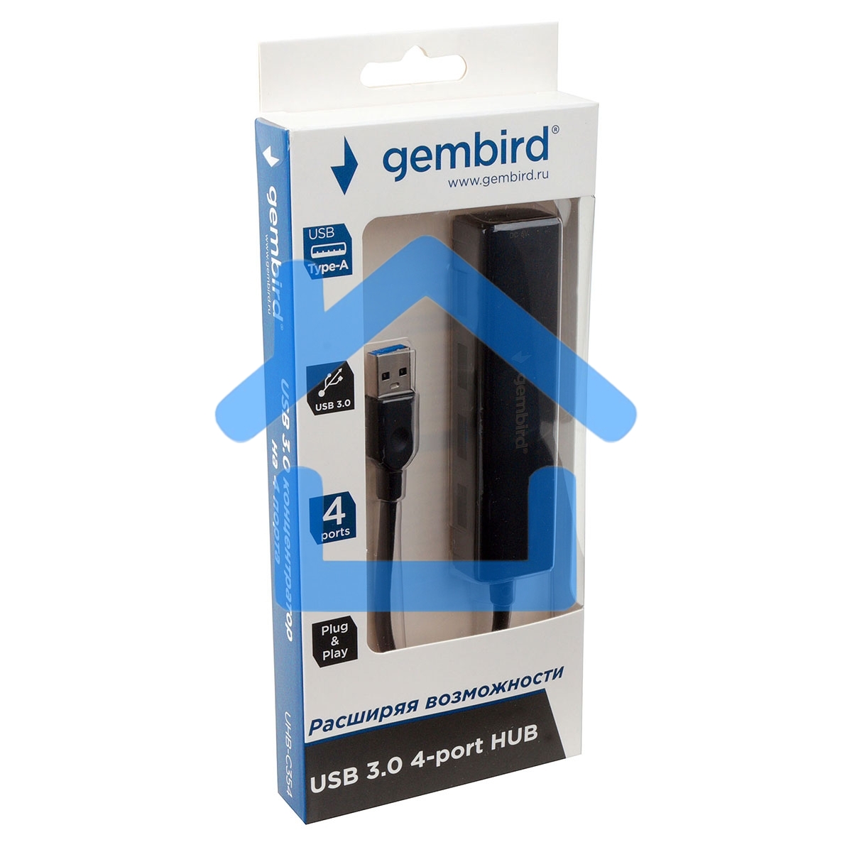 Концентратор USB 3.0 Gembird UHB-C354, 4 порта, с доп питанием