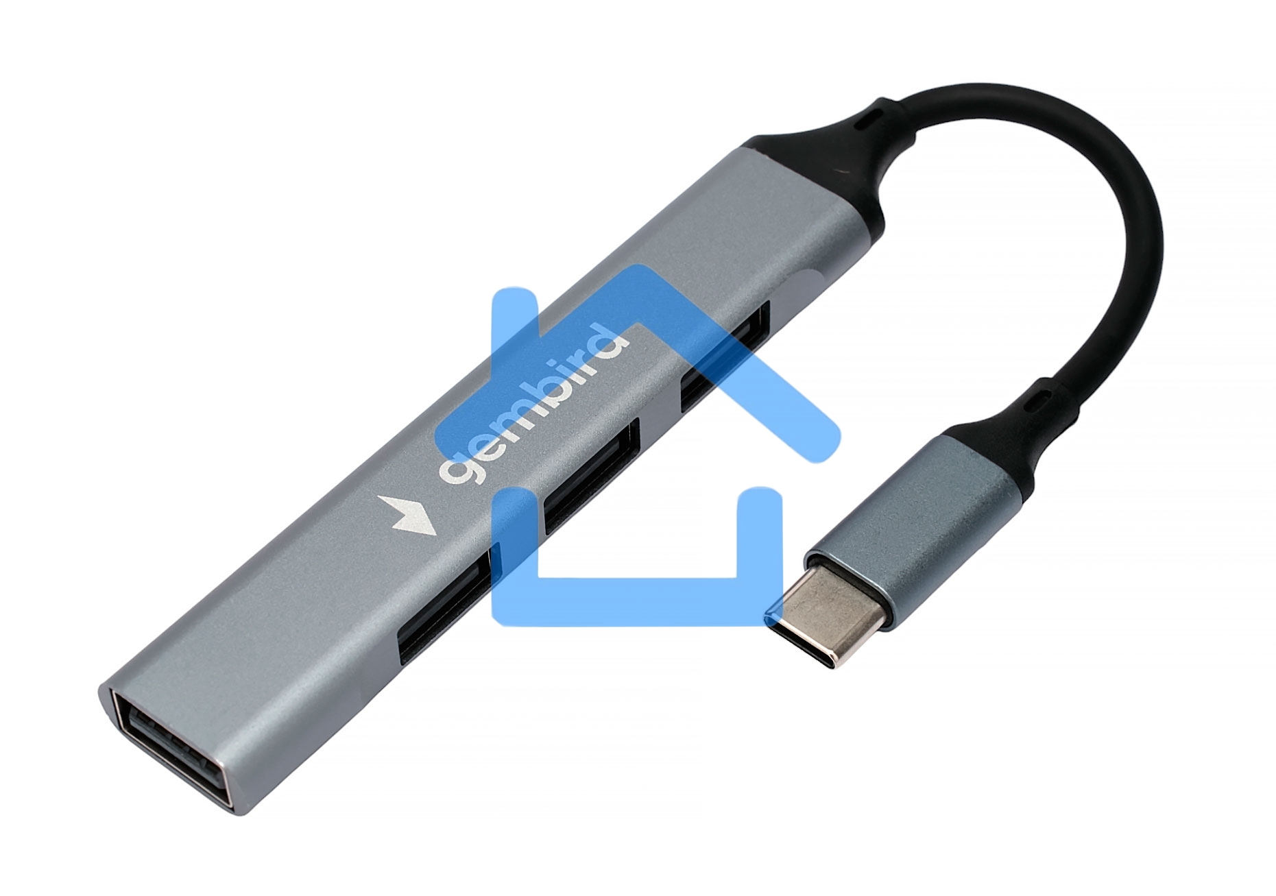Разветвитель USB2.0 Gembird UHB-C201, 4xUSB2.0, кабель Type-C 10см, алюминий, пакет