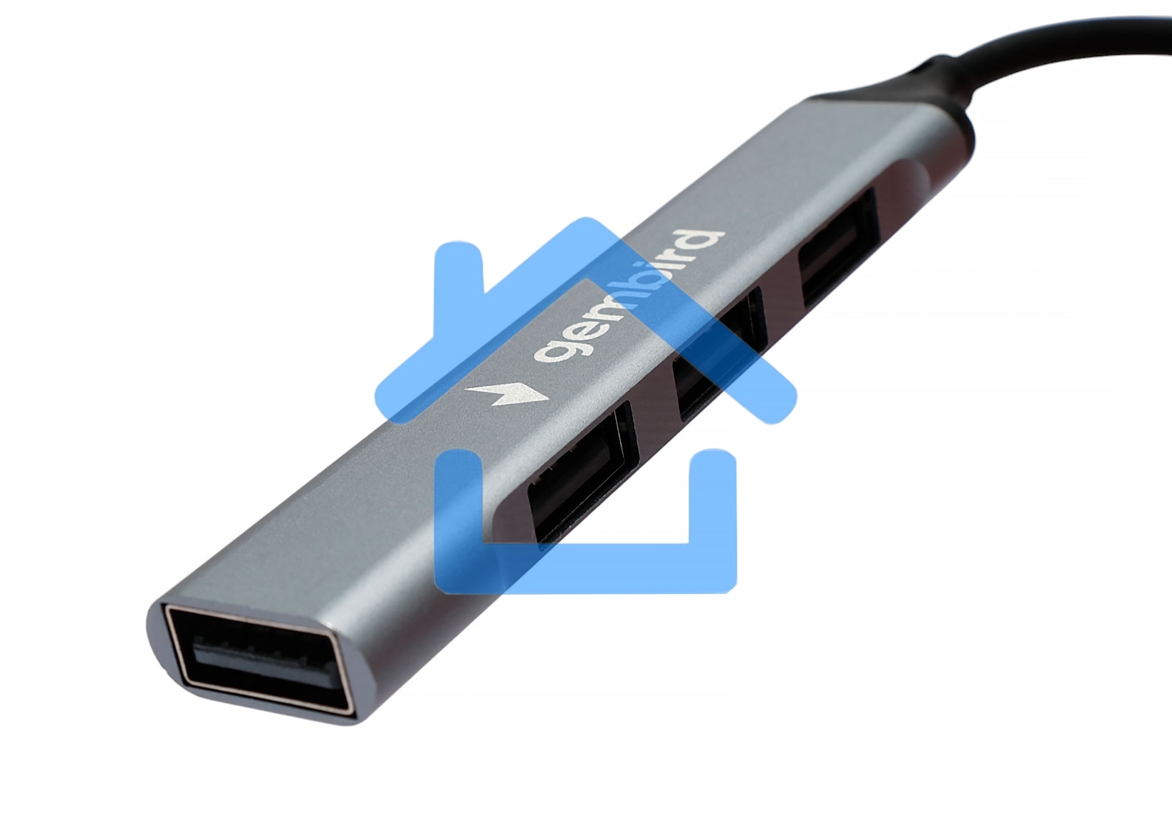 Разветвитель USB2.0 Gembird UHB-C201, 4xUSB2.0, кабель Type-C 10см, алюминий, пакет