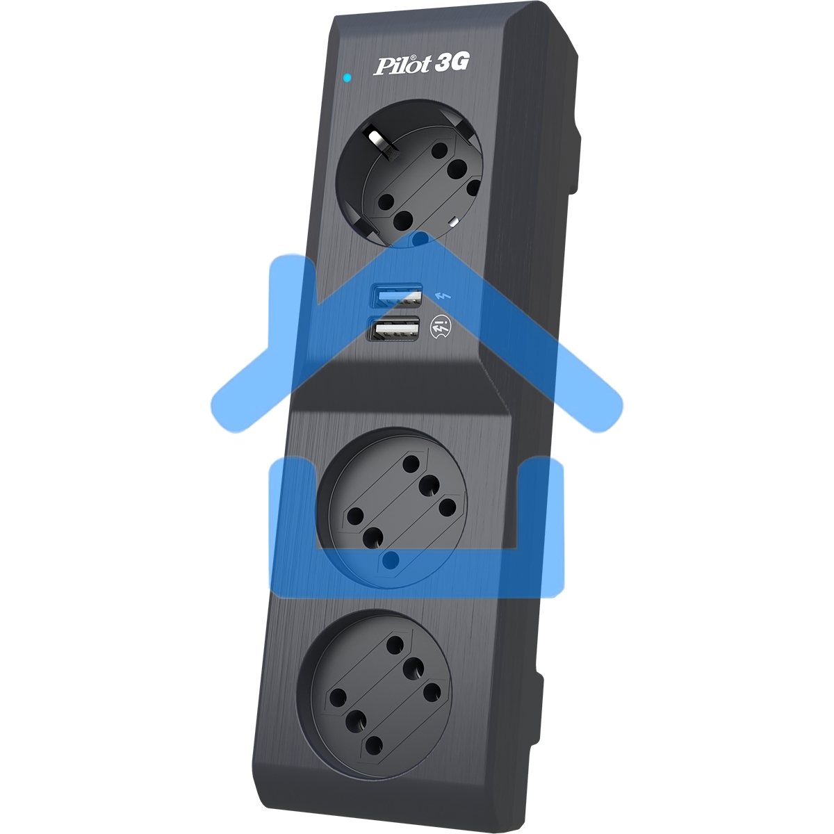 Сетевой фильтр Surge protector Pilot 3G 3xGP euro outlets, 10А/2.2кВа, 2xUSB, 10m, black