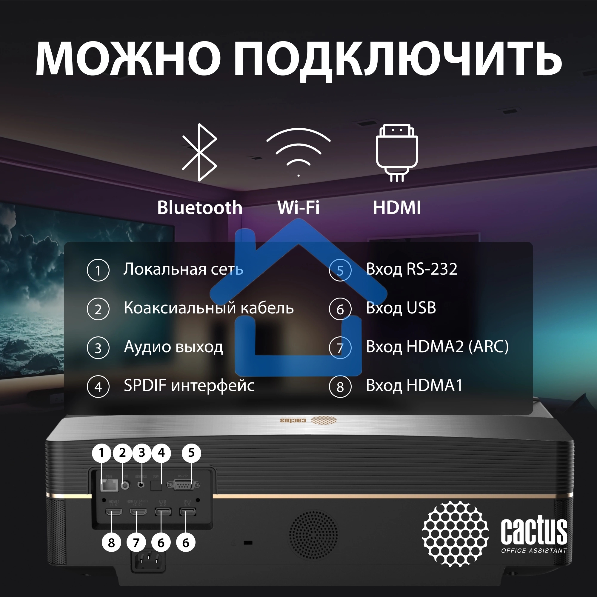 Проектор Cactus CS-U1.SG DLP 27200Lm (3840x2160) 800000:1 ресурс лампы:25000часов 2xUSB typeA 2xHDMI 9.7кг