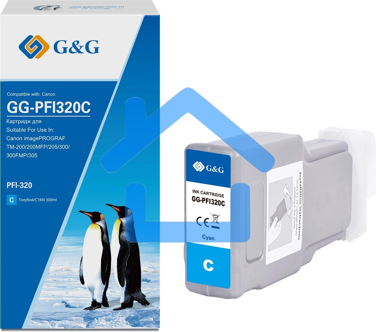 Картридж струйный G&G GG-PFI320C (PFI-320C) голубой (300 мл) для Canon imagePROGRAF TM-200/200MFP/205/300/300MFP/305