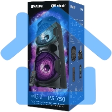Колонка АС Sven PS-750, черный (80 Вт, TWS, Bluetooth, FM, USB, microSD, LED-дисплей, 2х4400мА*ч)