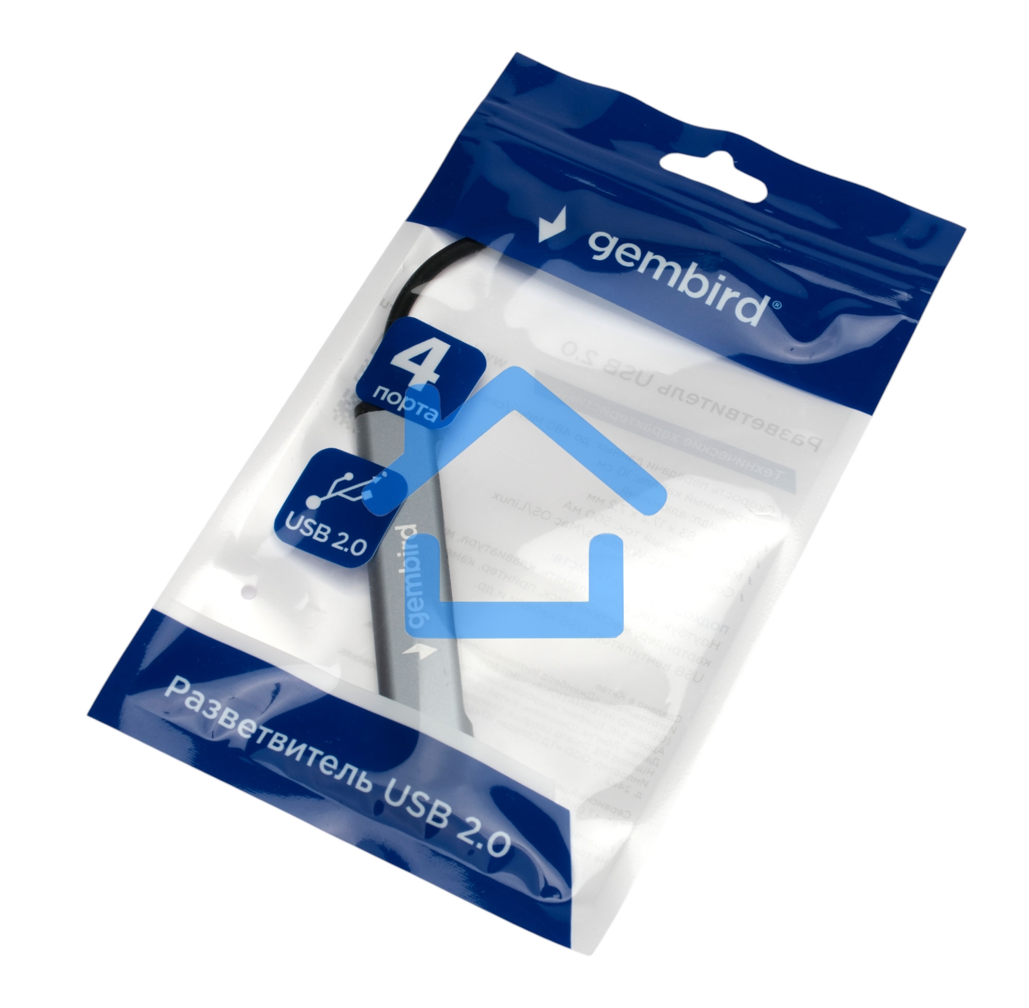 Разветвитель USB2.0 Gembird UHB-C201, 4xUSB2.0, кабель Type-C 10см, алюминий, пакет