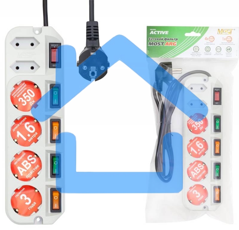 Сетевой фильтр Most ARG 5м (6 розеток) белый (пакет ПЭ)