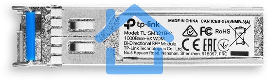 Модуль TP-Link SFP 1000Base-BX WDM Bi-Directional SFP module, TX: 1310 nm and RX: 1550 nm, 1 LC Simplex port, up to 2 km transmission distance in 9/125 μm SMF (Single-Mode Fiber), Supports Digital Diagnostic Monitoring (DDM).