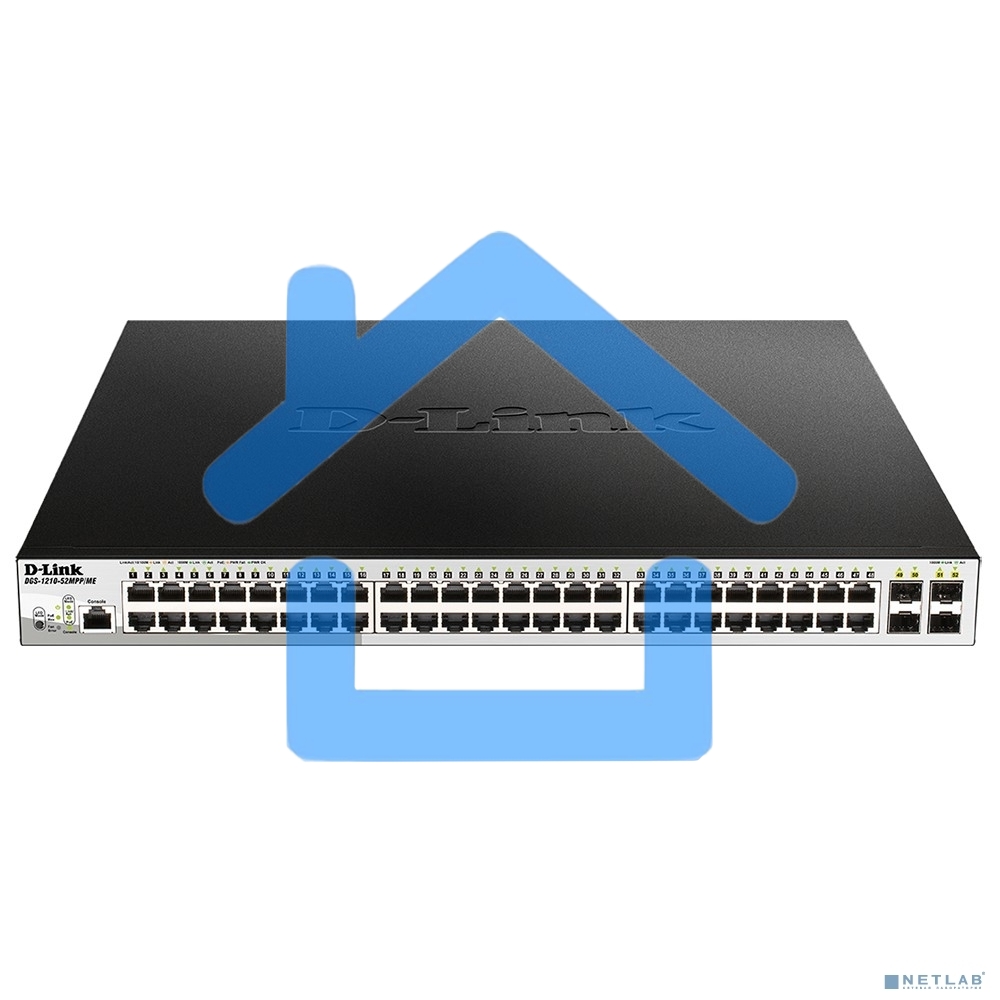 Коммутатор управляемый 2 уровня D-Link DGS-1210-52MPP/ME/B3A PROJ с 48 портами 10/100/1000Base-T и 4 портами 1000Base-X SFP (48 портов с поддержкой PoE 802.3af/802.3at (30 Вт), PoE-бюджет 740 Вт)