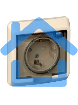 Розетка 1-м СП Этюд защ. шторки с заземл. IP44 крем. SchE PC16-044K