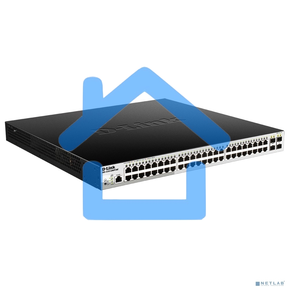 Коммутатор управляемый 2 уровня D-Link DGS-1210-52MPP/ME/B3A PROJ с 48 портами 10/100/1000Base-T и 4 портами 1000Base-X SFP (48 портов с поддержкой PoE 802.3af/802.3at (30 Вт), PoE-бюджет 740 Вт)
