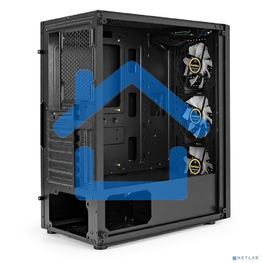 Компьютерный корпус Miditower ExeGate EVO-8227 (ATX, без БП, 2*USB+1*USB 3.0+HD Audio, черный, 3 вент. с RGb подсветкой, боковая панель - закаленное стекло)