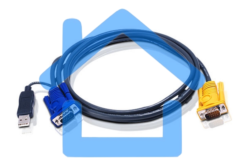 Шнур ATEN, мон+клав+мышь USB, SPHD15=>HD DB15+USB A-Тип, Male-2xMale, 8+4 проводов, опрессованный, 3 метр., черный, (с поддержкой KVM PS/2) (2L-5203UP)