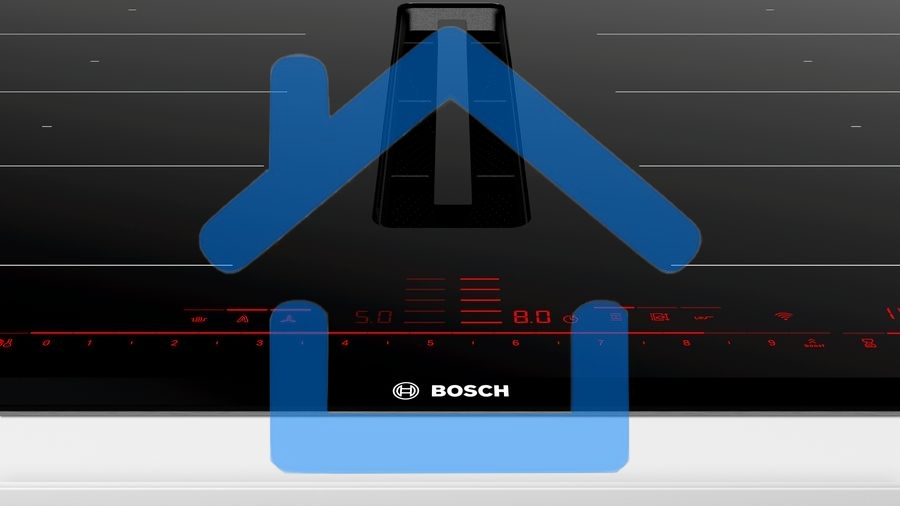 Индукционная варочная поверхность Bosch PXX875D67E с вытяжкой, черная, ширина 80см, 4 зоны нагрева, которые можно обьединить в две зоны FlexInduction, управление DirectSelect Premium, функции HomeConnect: удаленная диагностика, контроль и мониторинг, функ