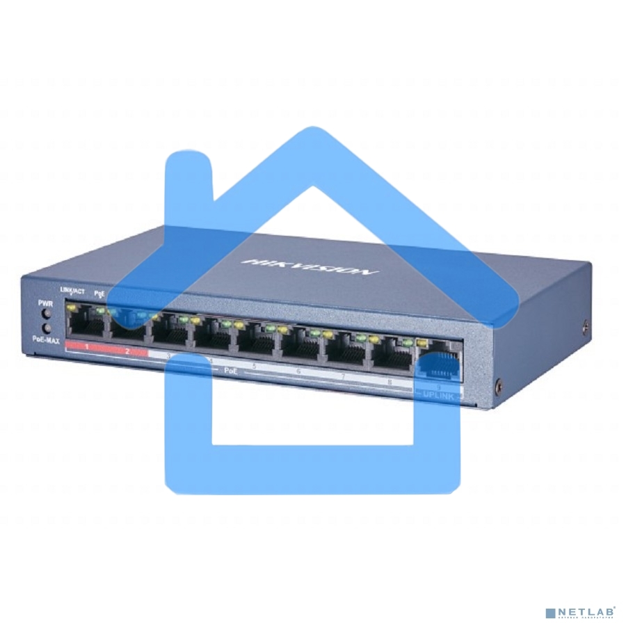 Коммутатор Hikvision DS-3E0109P-E/M(B) 9x100Mb 8PoE+ 58W неуправляемый