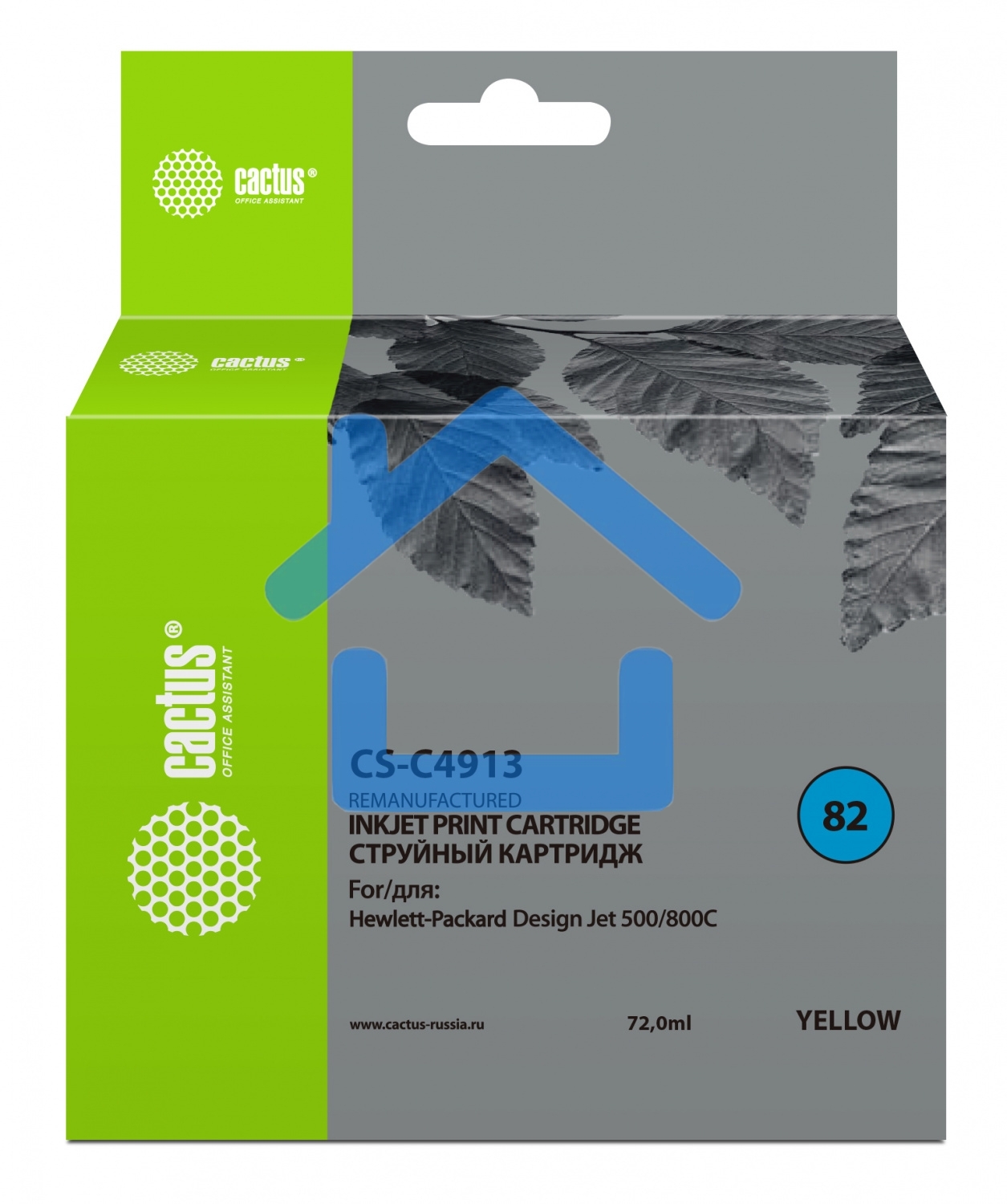 Картридж струйный Cactus CS-C4913 №82 желтый (72 мл) для HP Design Jet 500/800C
