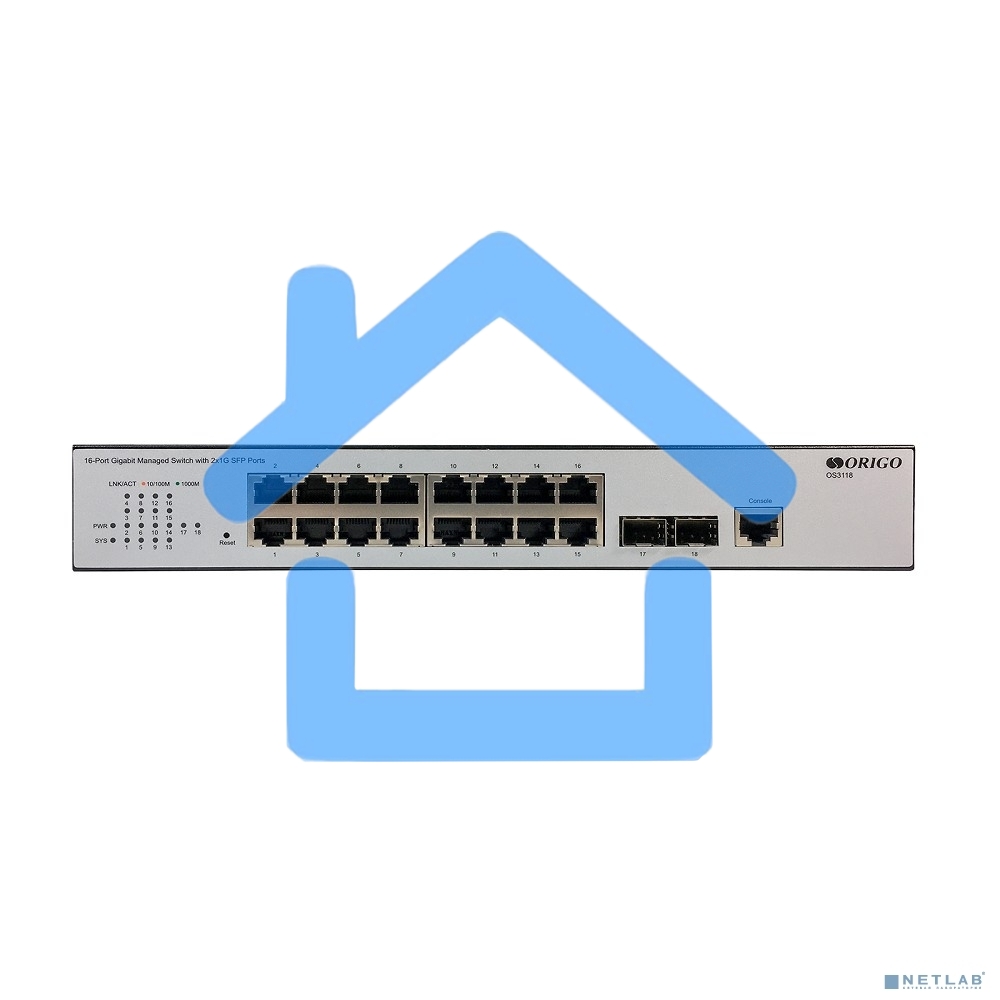Коммутатор Управляемый L2 16x1000Base-T, 2x1000Base-X SFP, консольный порт RJ-45, комплект для установки в 19