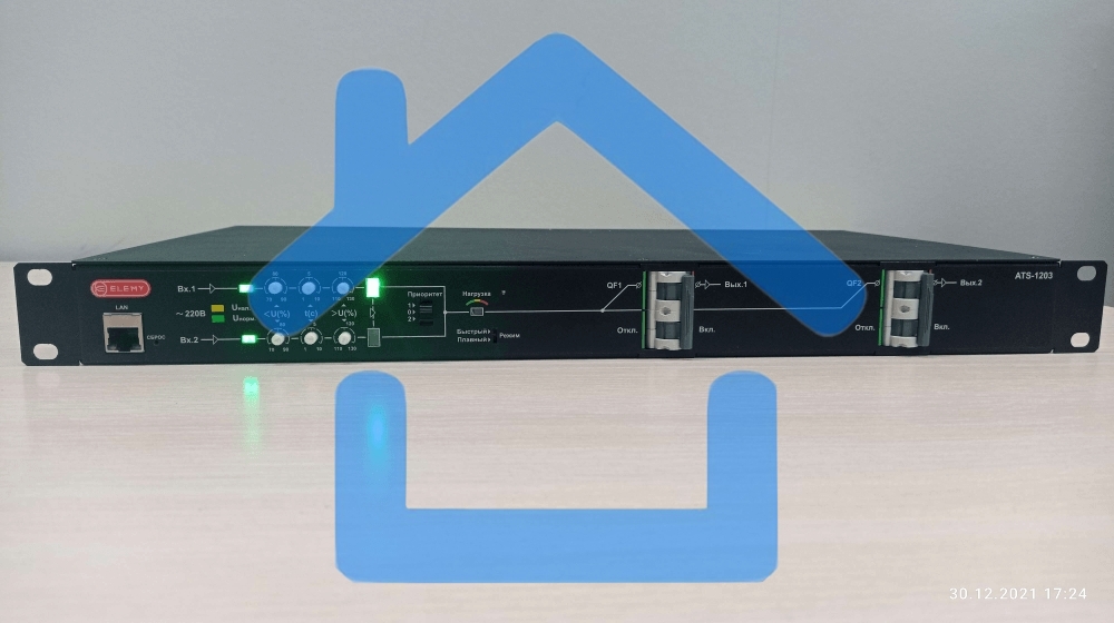 Автоматический ввод резерва Elemy ATS-1203/16/S/E/DO, 1U, 220B, 16A, Ethernet, Digital Output, in (2) C20, out (1) C19 (6) C13