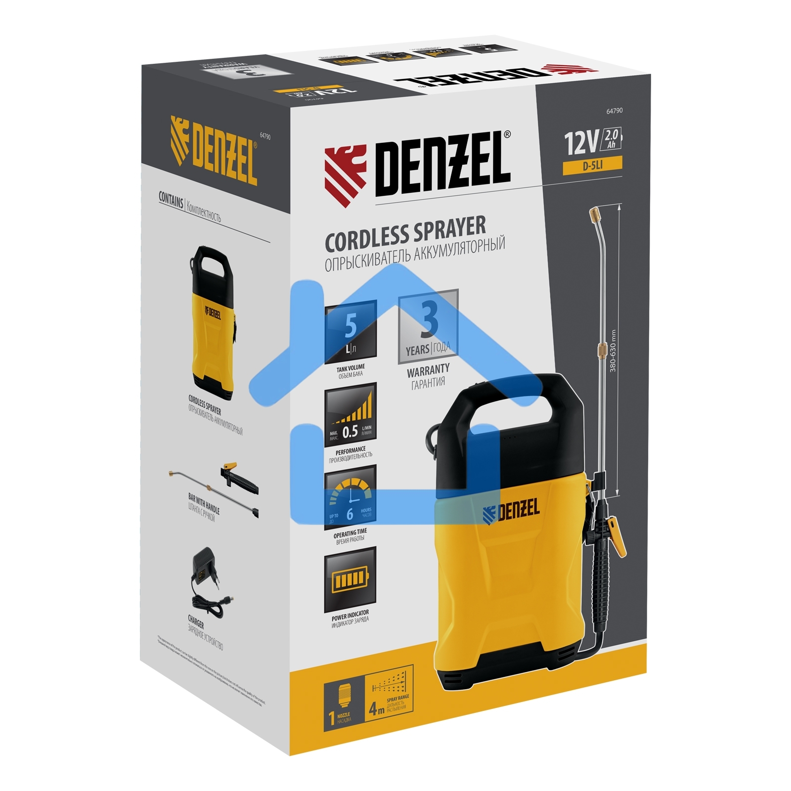 Опрыскиватель аккумуляторный Denzel D-5LI, 5 л, Li-Ion акк., 12 В, 2 А·ч