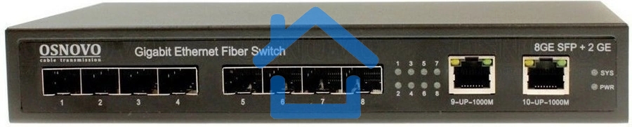 Гигабитный коммутатор OSNOVO SW-7028, 8 *SFP 1000Base-FX, 2 x10/100/1000Base-T