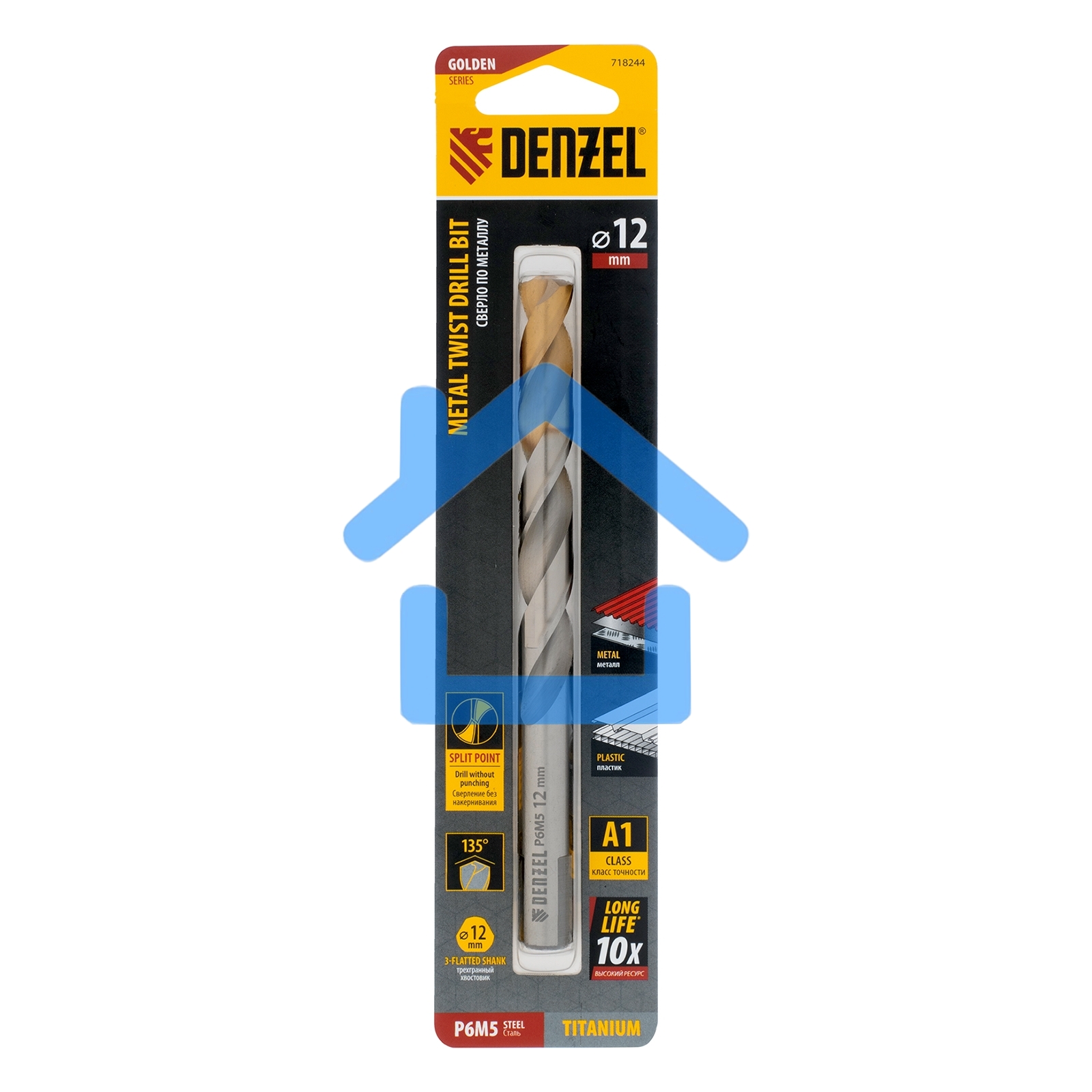 Сверло спиральное по металлу 12 x 151мм, Р6М5, Golden Tip Denzel
