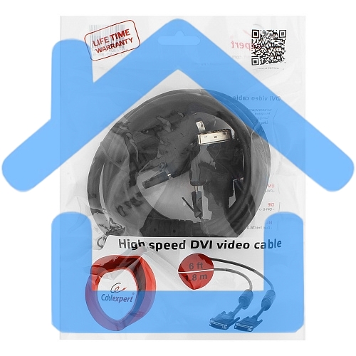 Кабель Кабель DVI-D dual link Gembird/Cablexpert, 25M/25M, 1.8м, черный, экран, феррит.кольца, пакет(CC-DVI2-BK-6)