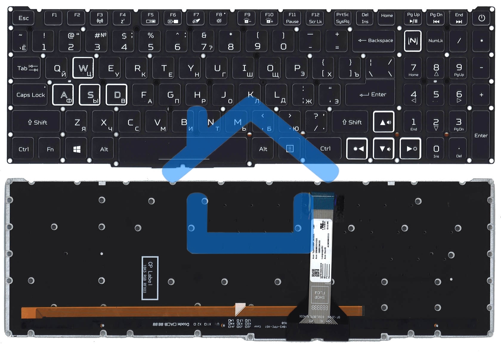 Клавиатура для ноутбука Acer Predator Helios 300 PH315-52 черная с белой подсветкой