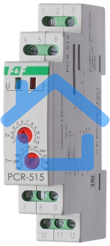 Реле времени PCR-515 (задержка вкл. 230В 2х8А 2перекл. IP20 монтаж на DIN-рейке) F&F EA02.001.006