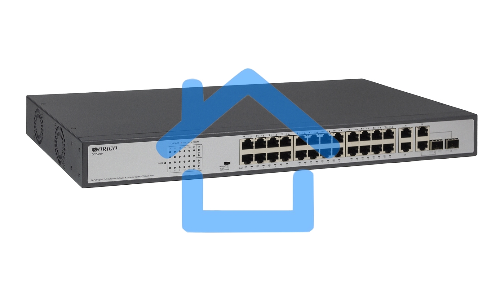 Коммутатор Origo OS2228P/370W OS2228P/370W/B1A (L2) 26x1Гбит/с 2SFP 24PoE+ 370W неуправляемый