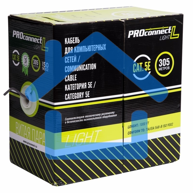 Кабель витая пара PROconnect LIGHT FTP 4PR 26AWG, CCA, CAT5, бухта 305 м