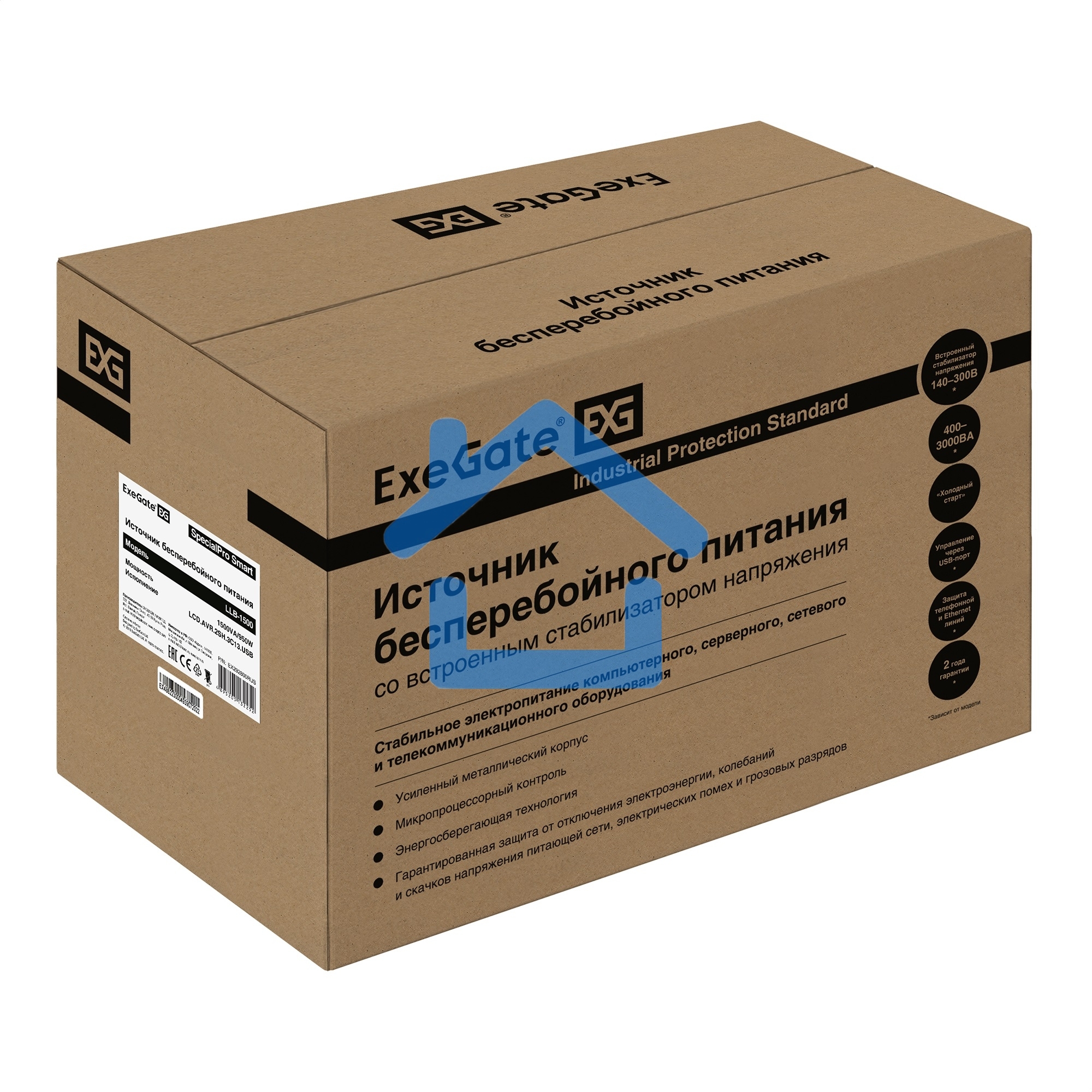 Источник бесперебойного питания ExeGate EX292800RUS SpecialPro Smart LLB-1500.LCD.AVR.2SH.3C13.USB 1500VA/950W, LCD, AVR, 2*Schuko+3*C13, USB, съемн.кабель, металлический корпус, черный