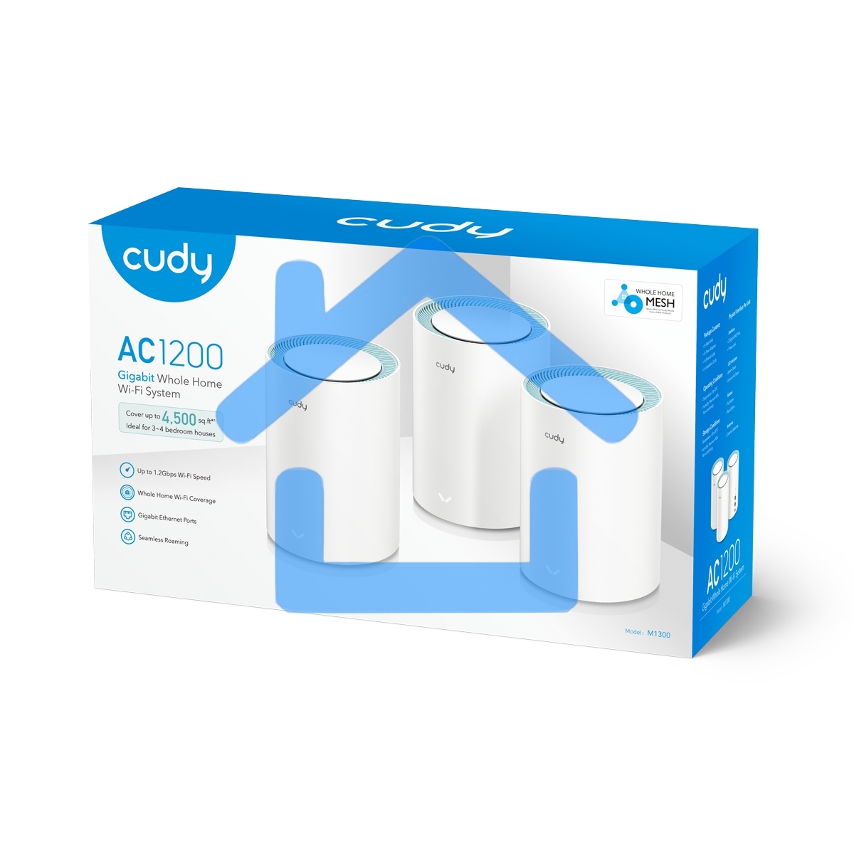 Бесшовный Mesh роутер Cudy M1300 (M1300 3-PACK) AC1200 10/100/1000BASE-TX/Wi-Fi белый (упак.:3шт)
