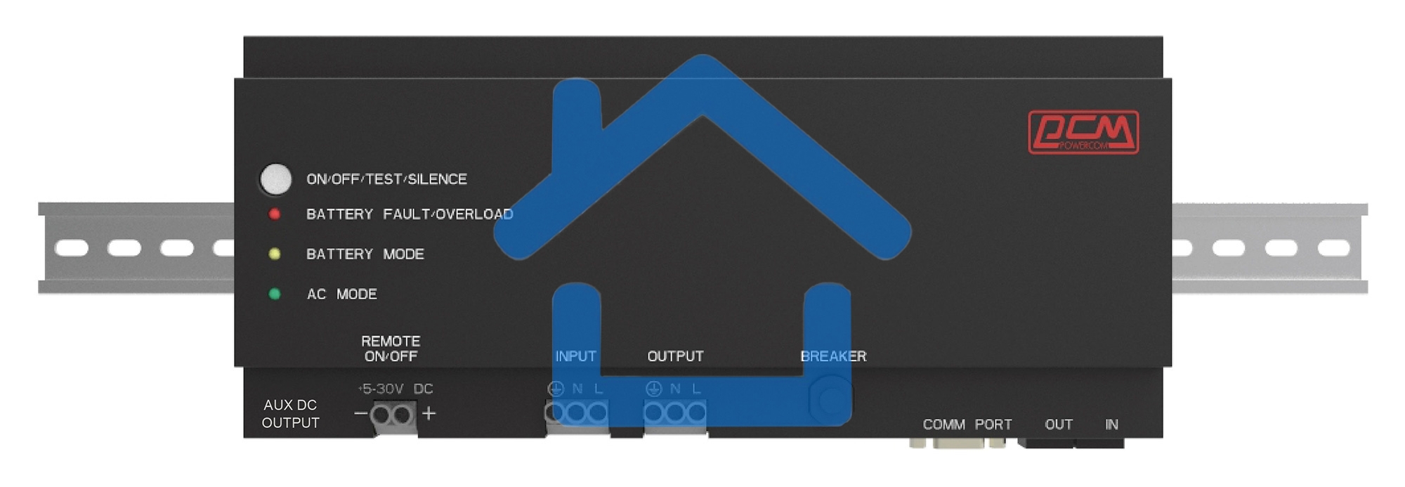 Источник бесперебойного питания Powercom DRU 500VA/300W, DIN Rail, 230V, RS-232, 2 year warranty (1114005)