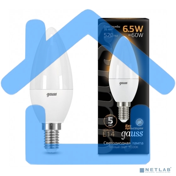 Лампа светодиодная GAUSS 103101107LED Candle E14 6.5W 2700К