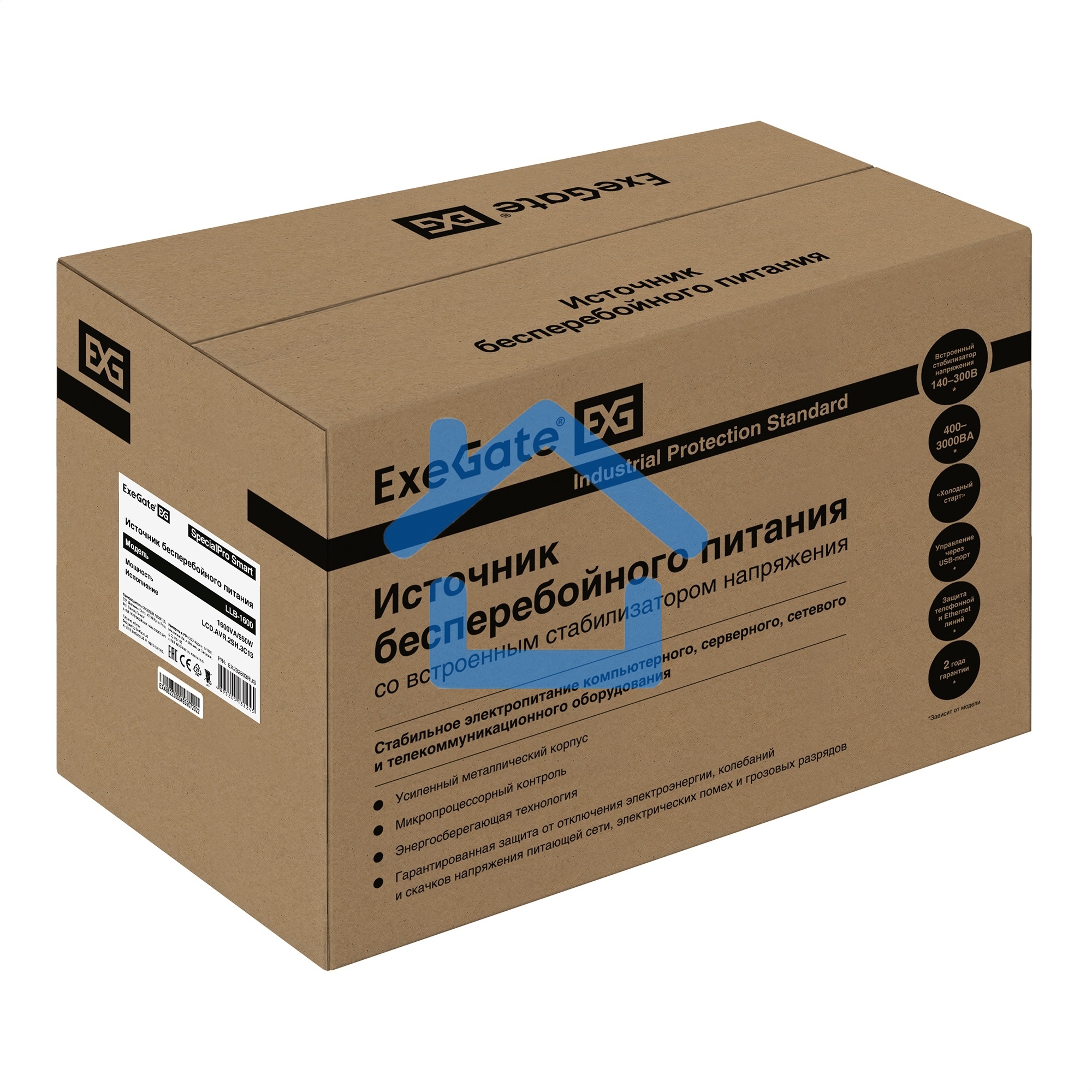 Источник бесперебойного питания ExeGate EX292803RUS SpecialPro Smart LLB-1600.LCD.AVR.2SH.3C13 1600VA/950W, LCD, AVR, 2*Schuko+3*C13, съемн.кабель, металлический корпус, черный