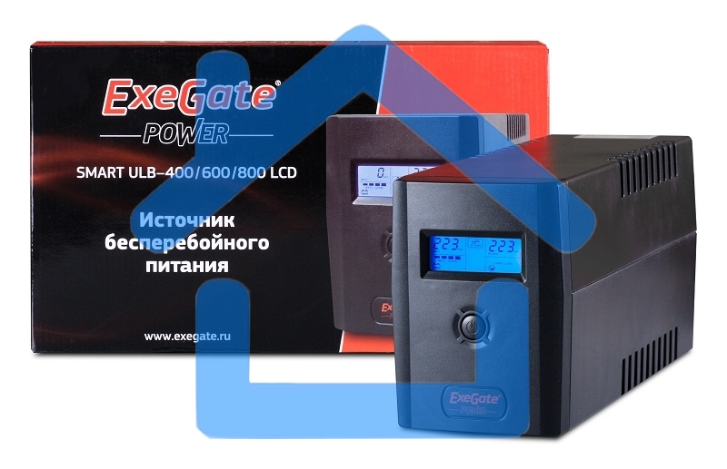 Источник бесперебойного питания ExeGate Power Smart ULB-800 LCD 800VA, черный, 2 евророзетки, USB