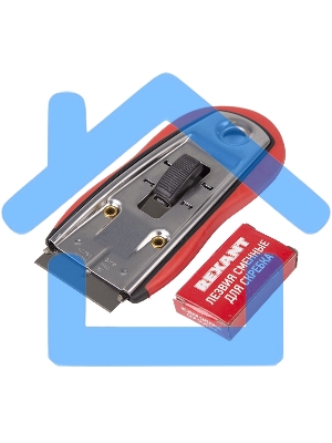 Скребок с выдвижным лезвием, обрезиненный корпус, 5 запасных лезвий в комплекте Rexant