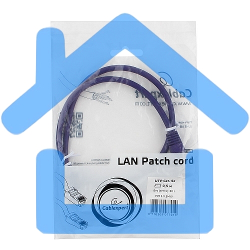 Патч-корд UTP Cablexpert кат.5e, 0.5м, литой, многожильный, фиолетовый