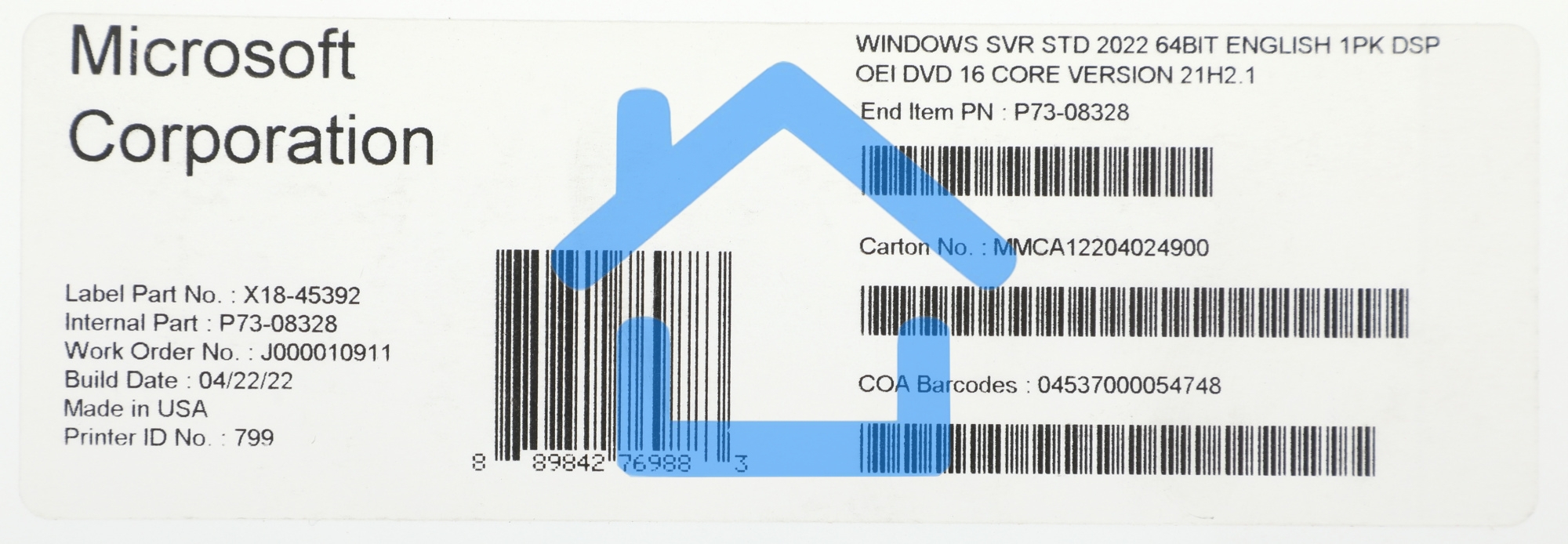 ПО Windows Svr Std 2022 64Bit English 1pk DSP OEI DVD 16 Core