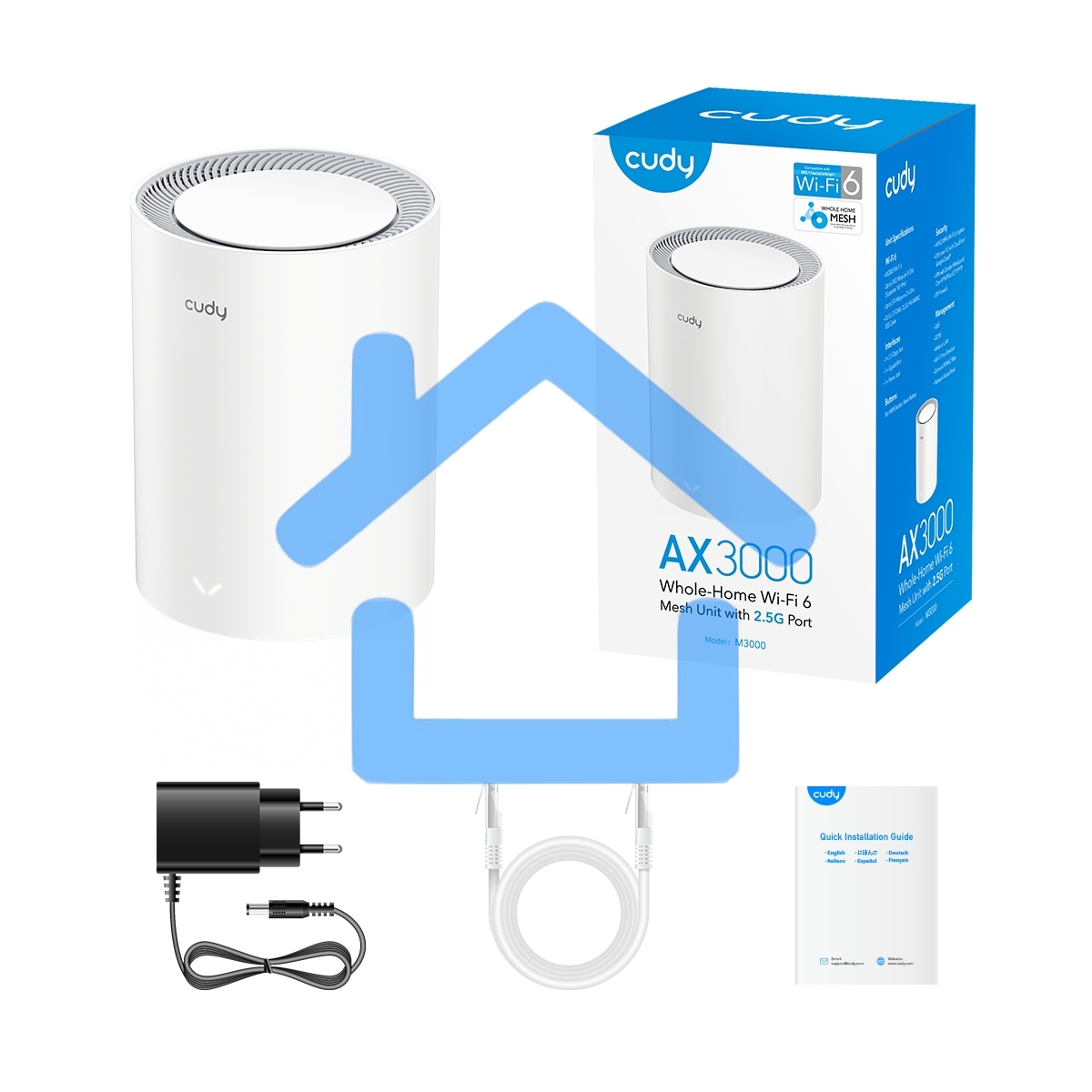 Бесшовный Mesh роутер Cudy M1800 (M1800 1-PACK) AX1800 10/100/1000BASE-TX/Wi-Fi белый