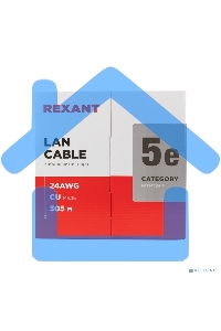 Кабель витая пара Rexant LIGHT U/UTP, категория 5e, ZH нг(А)-HF, 4PR, 24AWG, внутренний, серый, 305 м