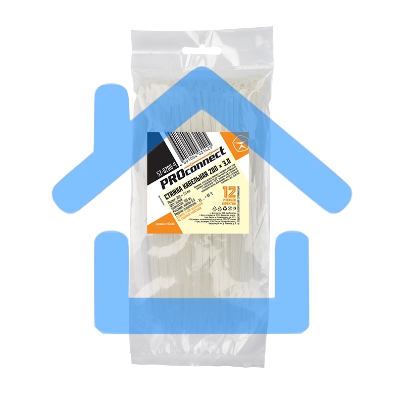 Хомут-стяжка кабельная нейлоновая PROconnect 200 x2,5 мм, белая, упаковка 100 шт.