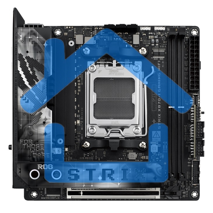 Материнская плата ASUS ROG STRIX X870-I GAMING WIFI, AM5, AMD X870, 2xDDR5, 2xSATA, 2xM.2, 1xPCI-E 5.0 x16, 1xHDMI, 2xUSB-C USB4, 1xUSB-C 10Gbps, 4xUSB-A 10Gbps, 1x 2.5Gb LAN, 2x3.5 мм, Mini-ITX