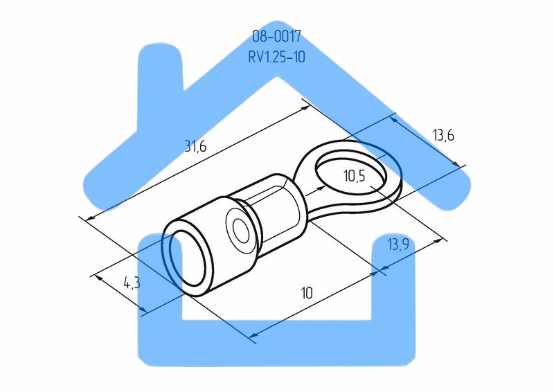 Наконечник кольцевой изолированный ø 10.5 мм 0.5-1.5 мм² (НКи 1.5-10) красный Rexant