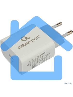 Зарядное устройство Cablexpert 20Вт, 3А, QC3.0/PD, 1xType-C, белый, пакет