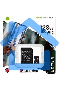 Флеш карта microSDHC 128Gb microSDXC Kingston <SDCS2/128Gb> Class10 UHS-I Canvas Select up to 100Mb/s с адапт.